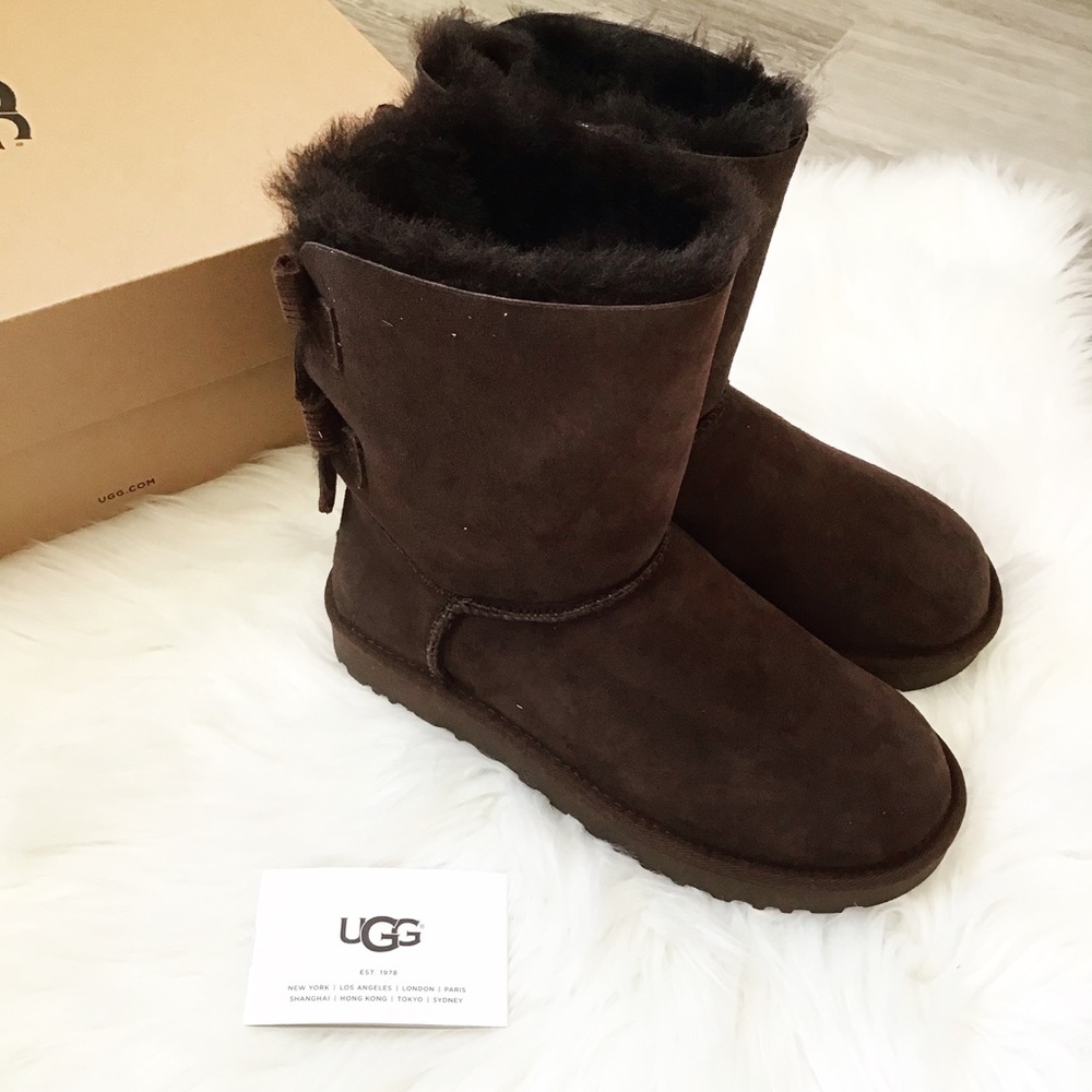 UGG Bailey Twinface Bow Back Boots - Choco - Picture 2 of 5